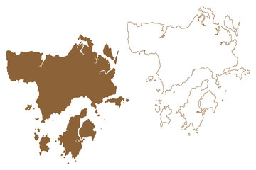 Langkawi Islands (Malaysia, Indian Ocean) map vector illustration, scribble sketch Pulau Dayang, Pulau Tuba, Timum, Pulo Tanjong Dendang, Temus Laba map