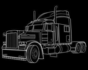 Black silhouette of Classic American Truck in isolate on white background. Vector illustration.