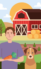 Naklejka premium man with dog in stable