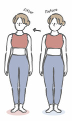 ビフォー　アフター　ダイエット　女性　イラスト