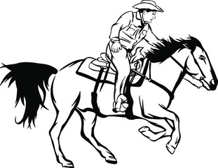 Fototapeta na wymiar cowboy riding fast on his horse, hand drawing Vector illustrations 