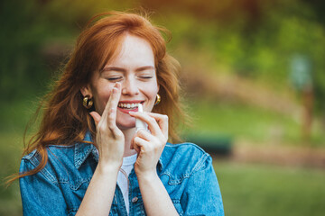 A Woman of Caucasian Ethnicity is Using Nasal Spray Due to the Problems with Nose and Breathing in...