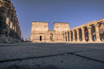 Aswan, Egypt -  November 15, 2021: Ancient temple of Philae in the outskirts of the city of Aswan, Egypt