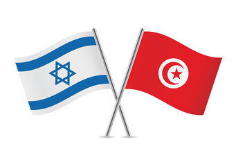 Israel and Tunisia crossed flags. Israeli and Tunisian flags on white background. Vector icon set. Vector illustration.