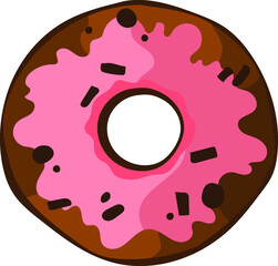 cute glazed donut illustration. fast food icon. menu in cafe. unhealthy and calories food. sweet and sugar pastry. round donut holes with glaze and sprinkles. yummy cake. delicious bake dessert.