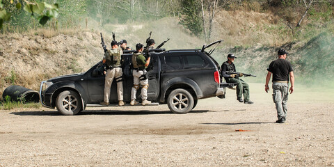 Anti-Terrorist unit exercise. Securing vehicles and rescuing hostages