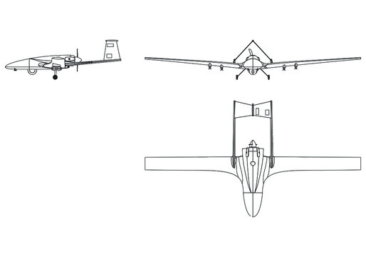 Military Drone Isolated On White Background. Vector Military Machine. Bayraktar TB2 Silhouette.