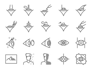 LASIK eye surgery line icon set. Included the icons as laser,  PRK, ReLEx SMILE, vision, view, and more.