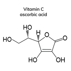Structural formula of vitamin C on a white background
