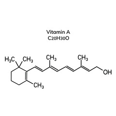 Structural formula of vitamin A on a white backgroun