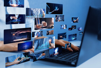 Visual business concept. Economic business growth on global business network. Digital marketing and data analysis of financial.Social networking service.