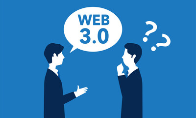 Web3.0を理解できない人物のイメージイラスト、ベクター
