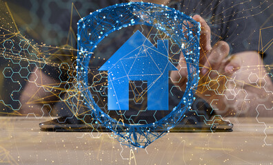 Neural network 3D illustration. Big data and cybersecurity