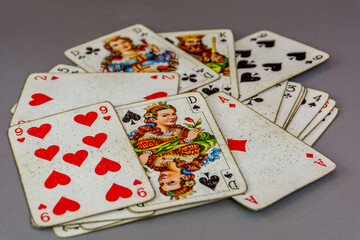 Closeup of old vintage playing cards