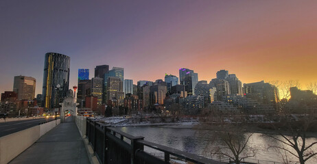 Cityscape of downtown Calgary, Alberta during sunset