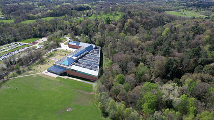 Aerial image of the newly refurbished building holding the Burrell Collection. A large collection of art and antiques.