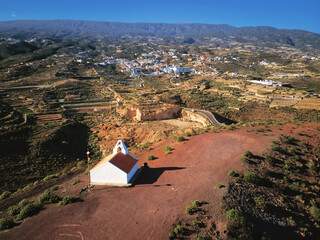 Drone view - Hermitage on the top of the mountain of Fasnia