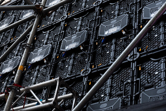 Rear view of a panel and videowall