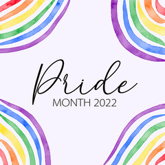 Obraz premium Vector design template for Pride month 2022 with watercolor textured rainbow frame. Simple LGBTQ community frame