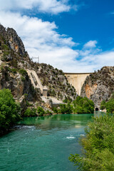 Fototapeta na wymiar Green Canyon, Manavgat. Hydroelectric power station. Water and mountains. Largest canyon reservoir in Turkey