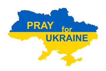Ukraine national flag in Ukrainian map form - Pray for Ukraine concept, for banner and web design, vector illustration