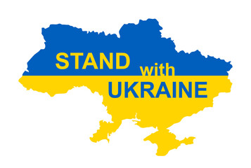 Ukraine national flag in map Ukrainian map form - Stand with Ukraine concept, for banner and web design, vector illustration