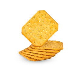 Stack of Saltine crackers isolated on white background