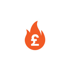 Fire flame with pound sterling sign. Growth vector icon. Flat icon isolated on white. Economy, finance, money symbol. Hot, spicy, best currency pictogram.