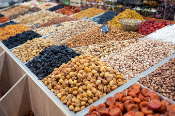 Dried fruits and nuts on local food market