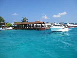 Maldives. Paradise corner. Turquoise ocean, sunny weather, fresh air.