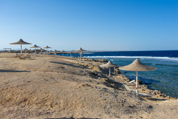 beach and umbrellas