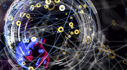 Global network. Blockchain. 3D illustration. Neural networks and artificial intelligence. Abstract