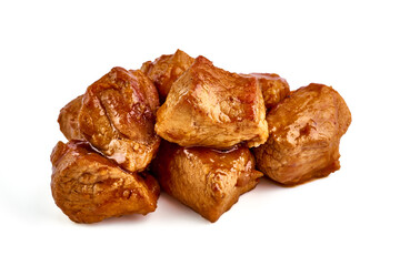 Roasted meat with sauce isolated on white background.