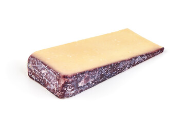 Traditional semi-hard merlot cheese, isolated on white background.