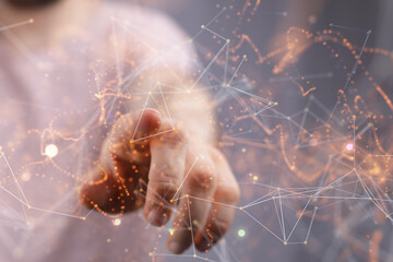 Abstract network of physical devices on the Internet using a network connection with statistics numbers 3d illustration