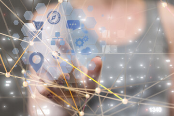 Connecting lines and dots.Big data visualization