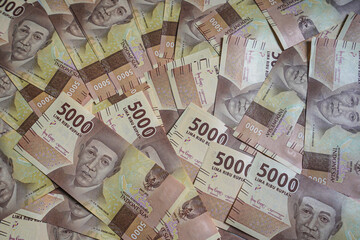 Money background. Cash money with the amount of five thousand rupiah "Rp5.000". The official currency of Indonesia from Bank Indonesia. 