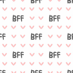 Repeating heart and abbreviation BFF. Cute seamless pattern. Simple vector illustration.