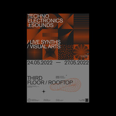 Abstract Techno Rave Poster Graphics Design With Helvetica Typography Aesthetics And Geometric Pattern - 502446505