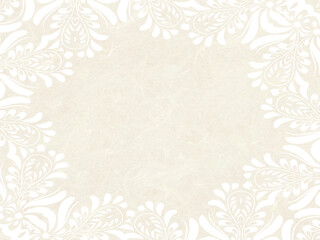 Kraft paper texture with white floral border. Wedding card. 