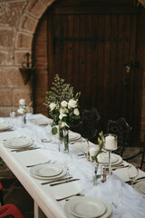 Table setting and decoration. Wedding decor rustic.