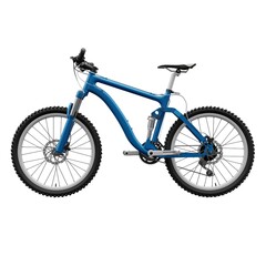 Blue mountain bike on an isolated white background. 3d rendering.