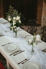 Table setting and decoration. Wedding decor rustic.