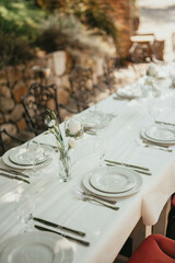 Table setting and decoration. Wedding decor rustic.