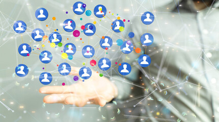 Business people silhouettes network team