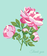 Thank you card design on a flower theme. Happy mother's day greeting card with beautiful blossom flowers, peonies. © Yana Kravchenko