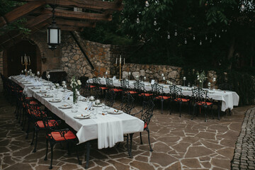 Table setting and decoration. Wedding decor rustic.