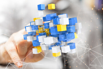 Molecular background with DNA. Network with connecting dots and lines.