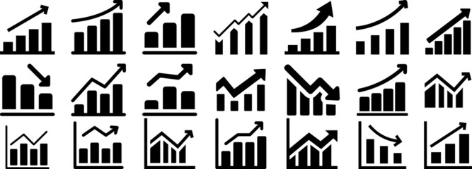 graph icon set. Infographic Templates. Use in the corporate reports, annual reports. Network management. Set of growing bar graph icon