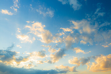 Clouds and yellow sky,The sun shining through low cloud,sunrise with clouds, light rays and other atmospheric effect